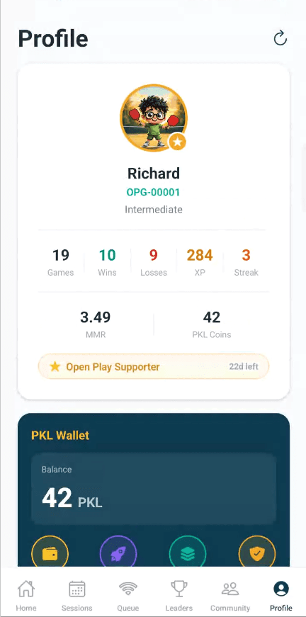 Profile screen