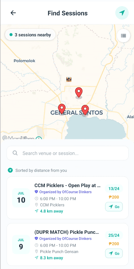 Find Open Play Sessions